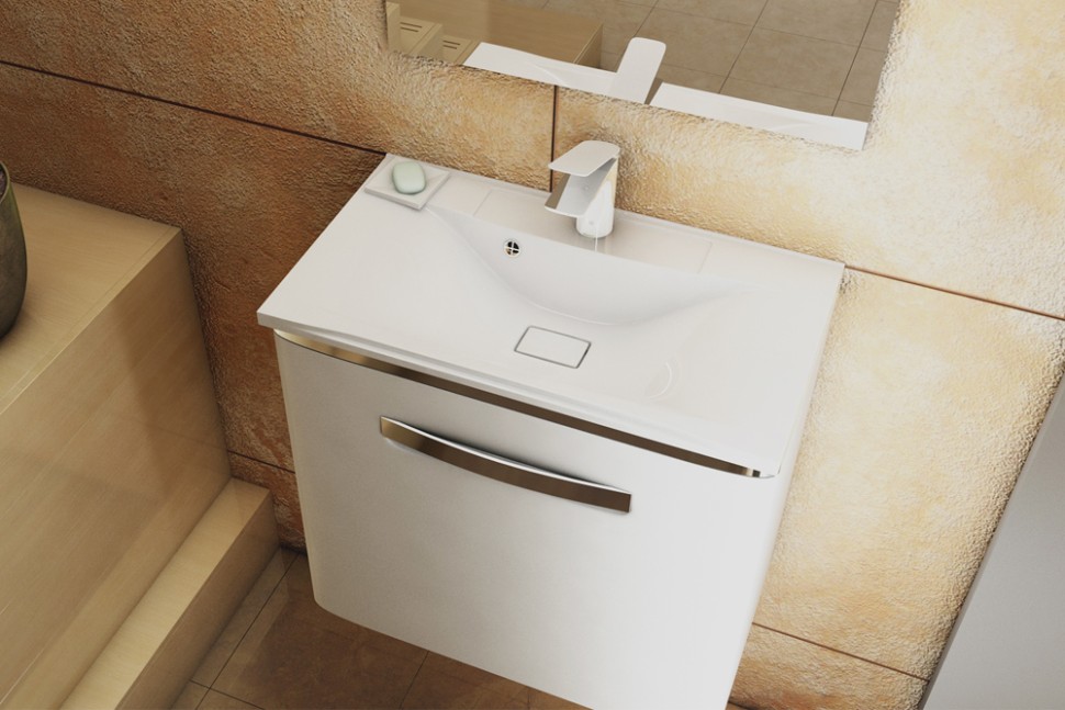 Раковина для ванной 65 см, с декоративной накладкой для слива