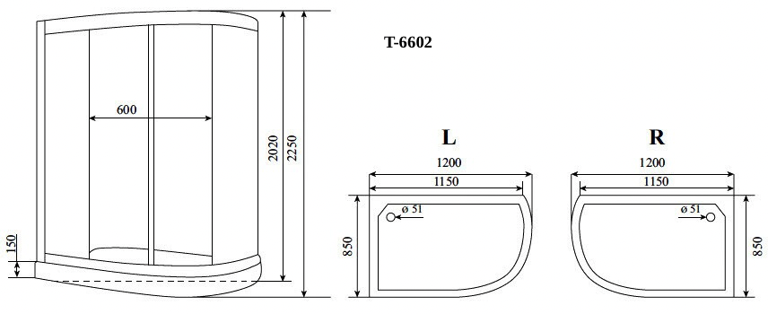 Timo Standart T-6602 Silver Fabric R душевая кабина (120*85*220), шт