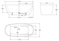 Акриловая ванна без перелива BELBAGNO BB72-1700-W0, 1700x780x600