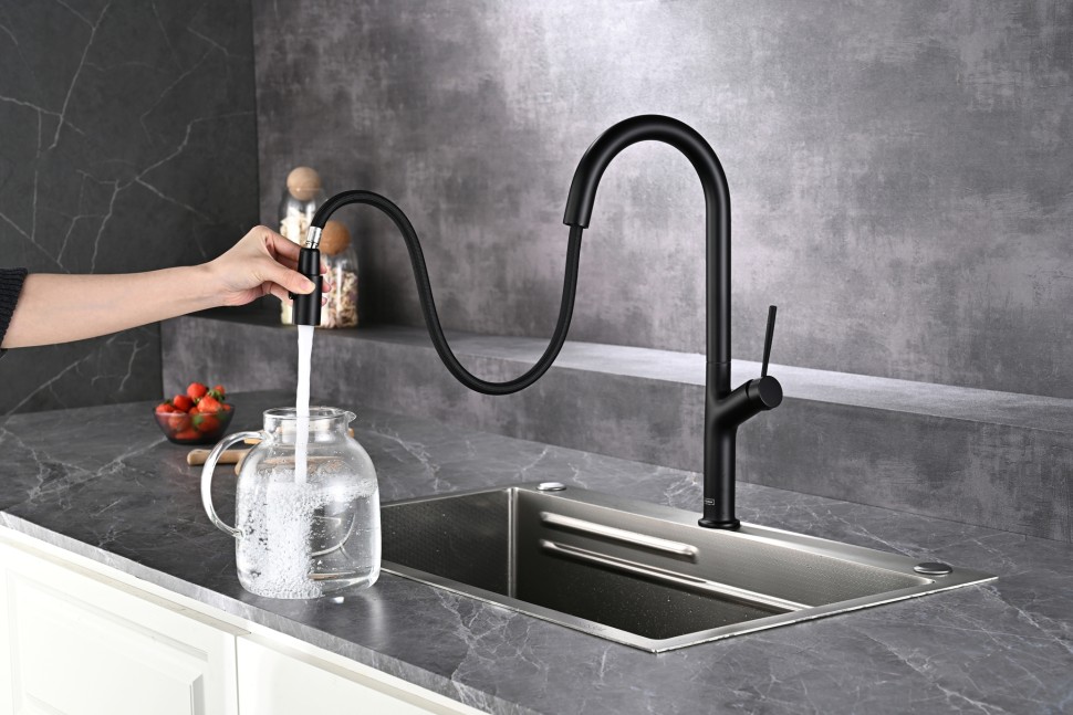 Смеситель для кухни AQUAme Cucina с выдвижным изливом AQM9905MB
