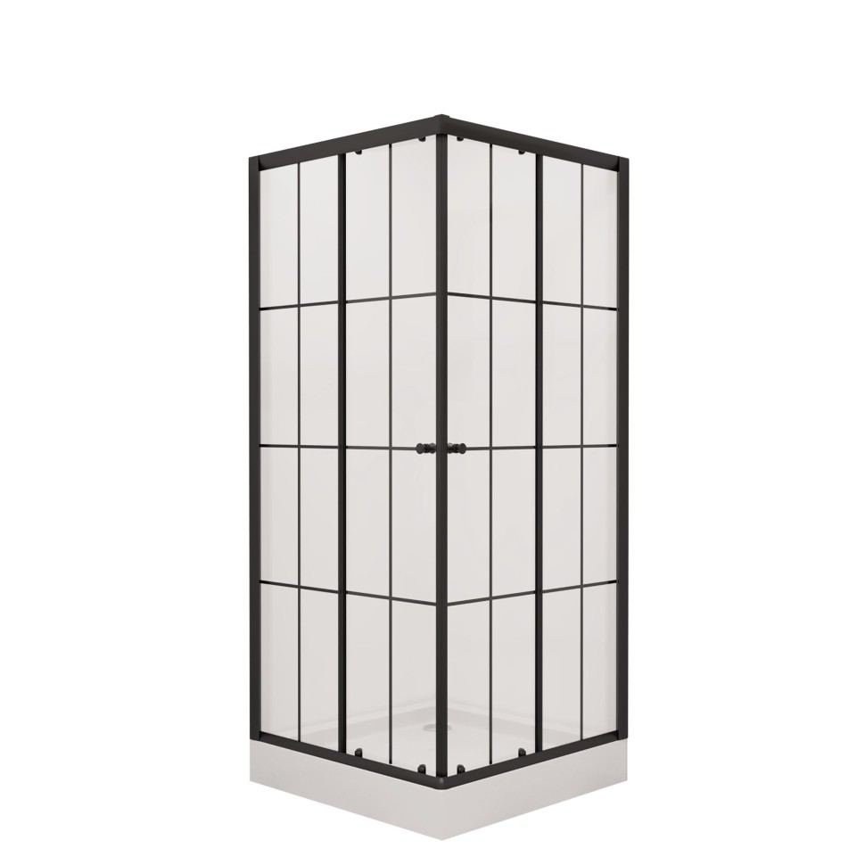 Душевой уголок Niagara Nova NG-0190-14 (90х90х195) квадрат,низкий поддон,черный,двери раздвижные,стекло прозрачное с рисунком,2 места