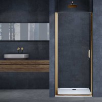 Душевая дверь Alpha VDP-3AL100CLG, брашированное золото, стекло прозрачное