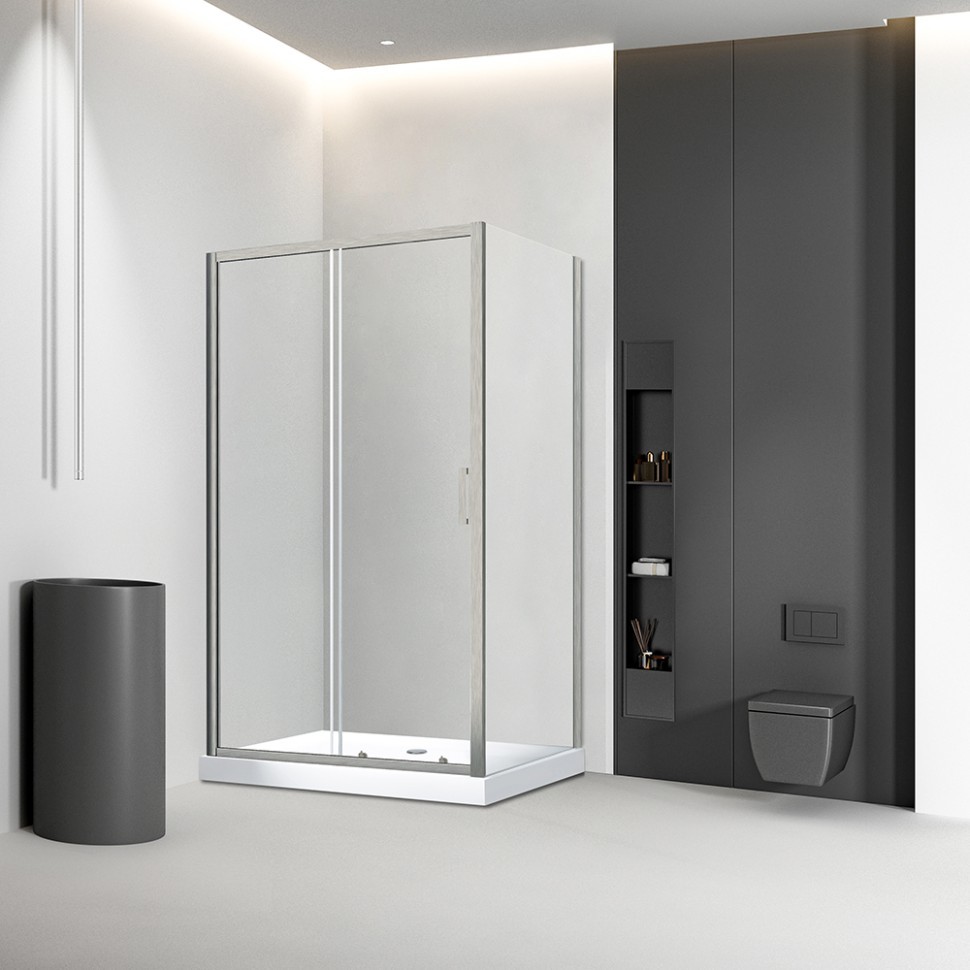 Боковая панель Veconi KP-03BС, 700х1950, никель брашинг, стекло прозрачное New