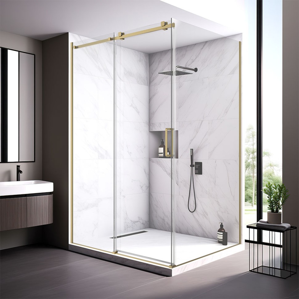 Боковая панель Veconi KP-15G, 800х2000 золото брашинг, стекло прозрачное