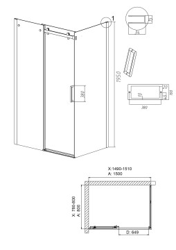 Душевое ограждение Grossman Classic 100.K33.04.150.21.00-200.K33.04.80.21.00 (150х80х195) раздвижная,черный матовый,стекло прозрачное,2 места