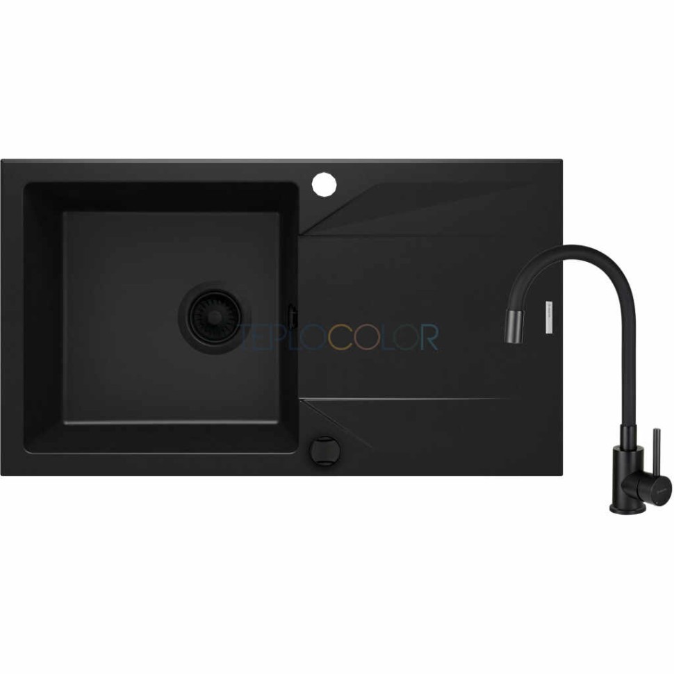 Гранитная мойка со смесителем, 1-чаша с осушкой