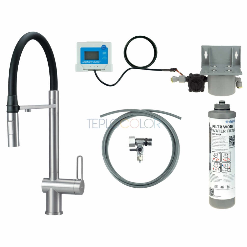 Смеситель для кухни, с комплектом фильтрации воды, с гибким изливом