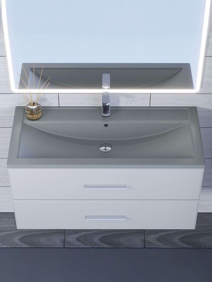 Раковина для ванной кварцевая Uperwood Foster Quartz 100х45,5х17,5 см, серая матовая, бетон