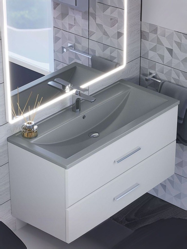 Раковина для ванной кварцевая Uperwood Foster Quartz 100х45,5х17,5 см, серая матовая, бетон