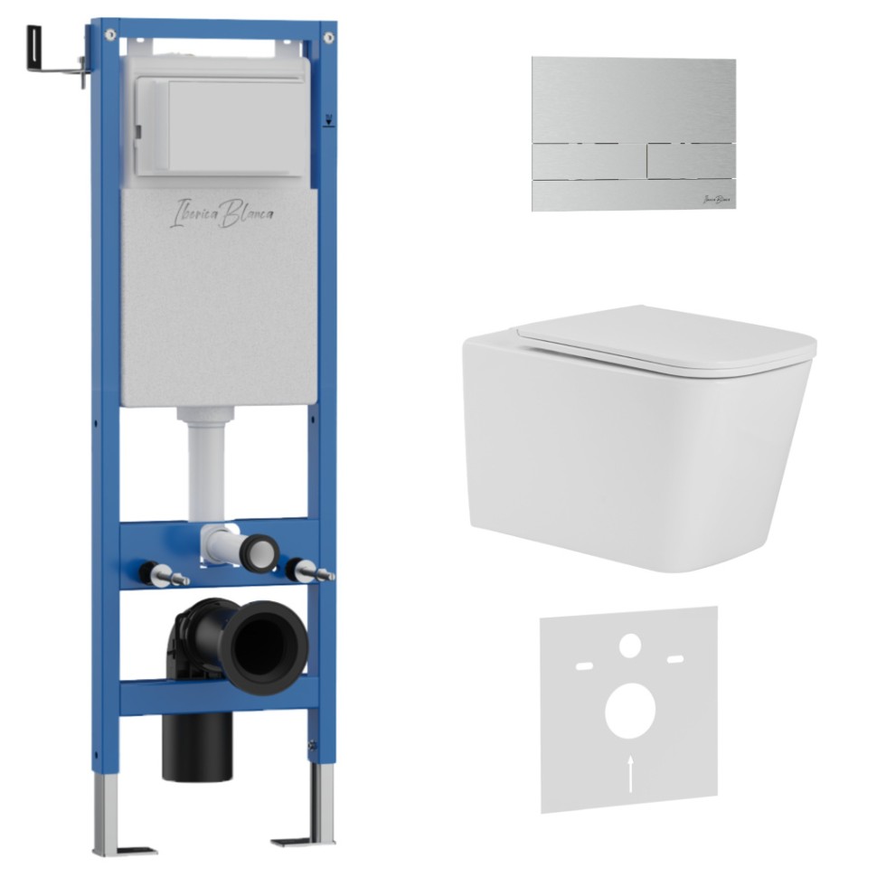 Комплект 3в1 IBERICA BLANCA инсталляция SILENCIO MINI, унитаз TOLEDO ALTO белый, кнопка смыва INOX-S хром матовый (IB.001M.TLA.231.1601)
