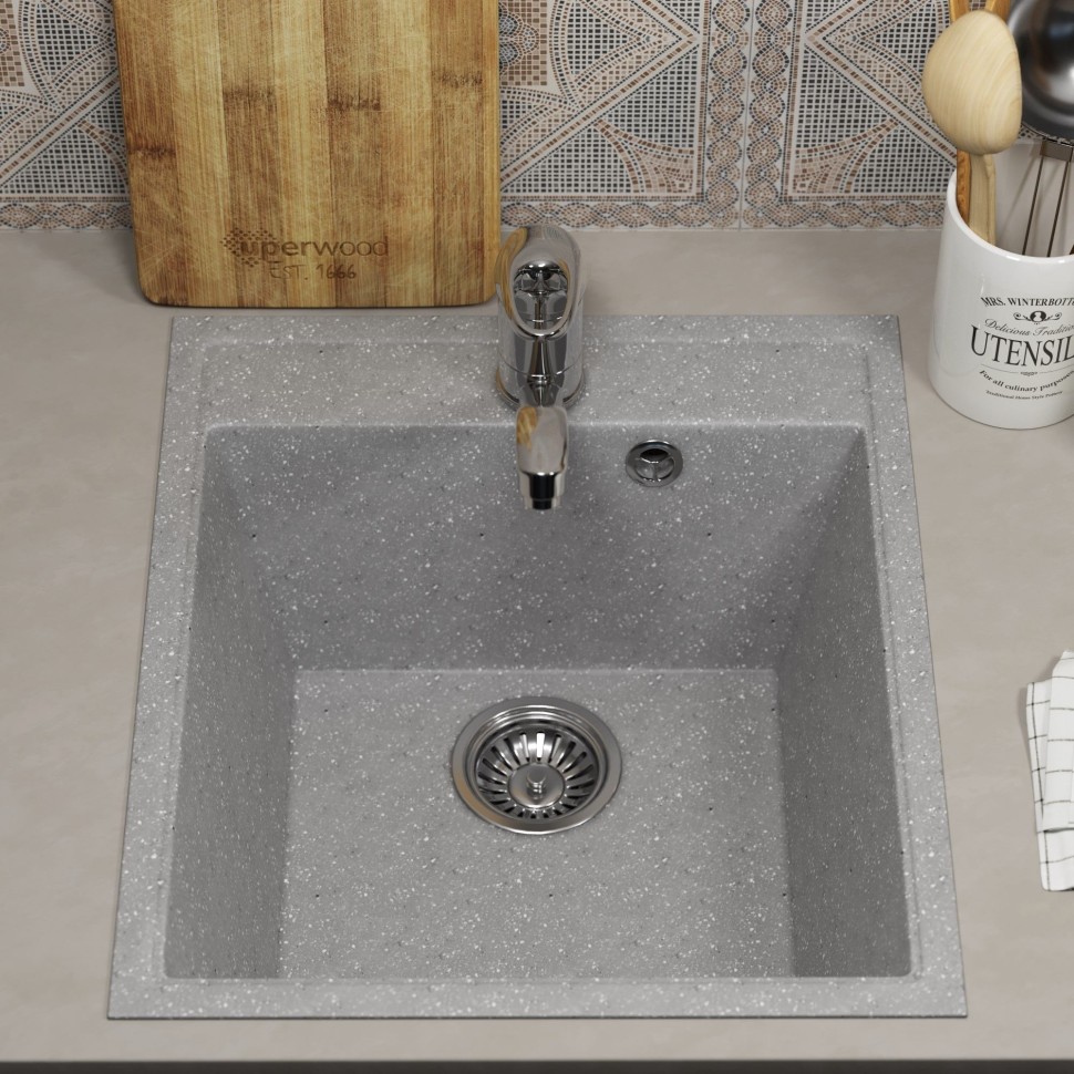 Кухонная мойка из искусственного камня Uperwood ECON UPD-404-003, прямоугольная, серая матовая