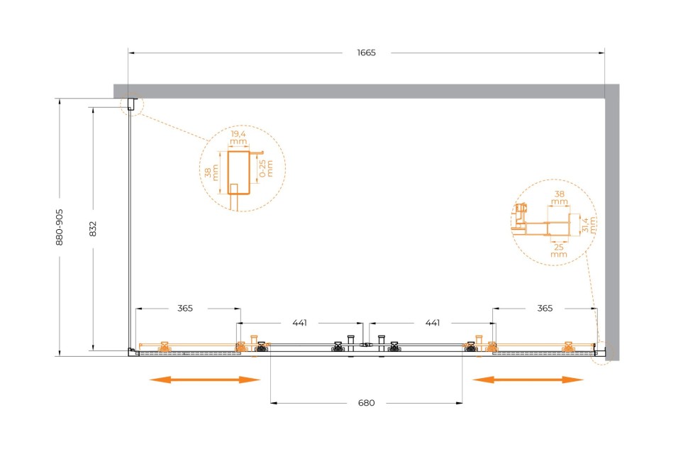 Душевой уголок CEZARES MOLVENO-AH-2/1-170/90-C-GM-IV