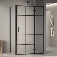 Душевой уголок RGW 120х80х195 см PA-77-B R PA-07B+Z-050-2B+держ Прямоуг., Чёрный, Прозрачное, Принт, (41087728-084R)