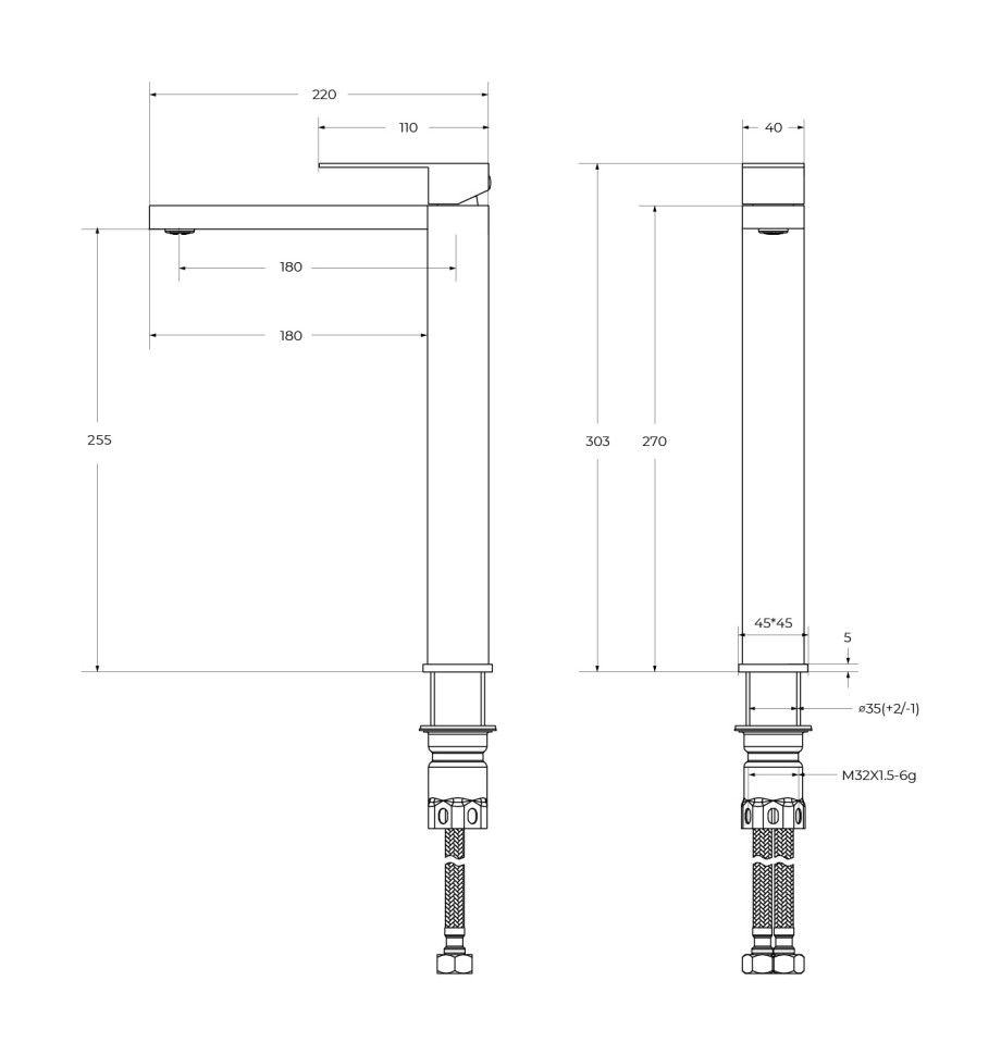 Смеситель для накладной раковины без донного клапана CEZARES SLIDER-LC-IN-W0