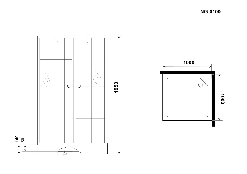 Душевой уголок Niagara Nova NG-0100-14 (100х100х195) прямоугольник,низкий поддон,черный,двери раздвижные,стекло прозрачное с рисунком,2 места