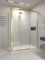 Душевой угол раздвижной Veconi Premium Ptato 300 SP G-R, 1400х900x2000, золото брашированный, стекло прозрачное