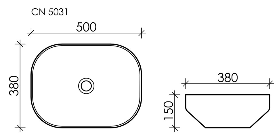 Умывальник чаша накладная прямоугольная Element 500x380x150мм