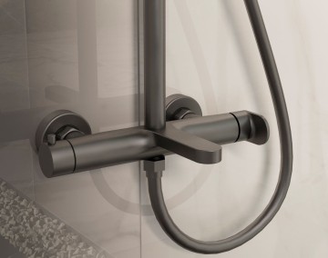 Душевая стойка Рондо (Rondo) VSFS-1R1GM с изливом, вороненая сталь