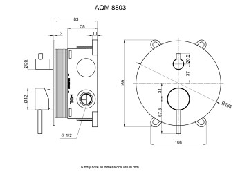 AQM8803GM Встраиваемый смеситель на 2 потр. в комплекте с внутр. частью, металл