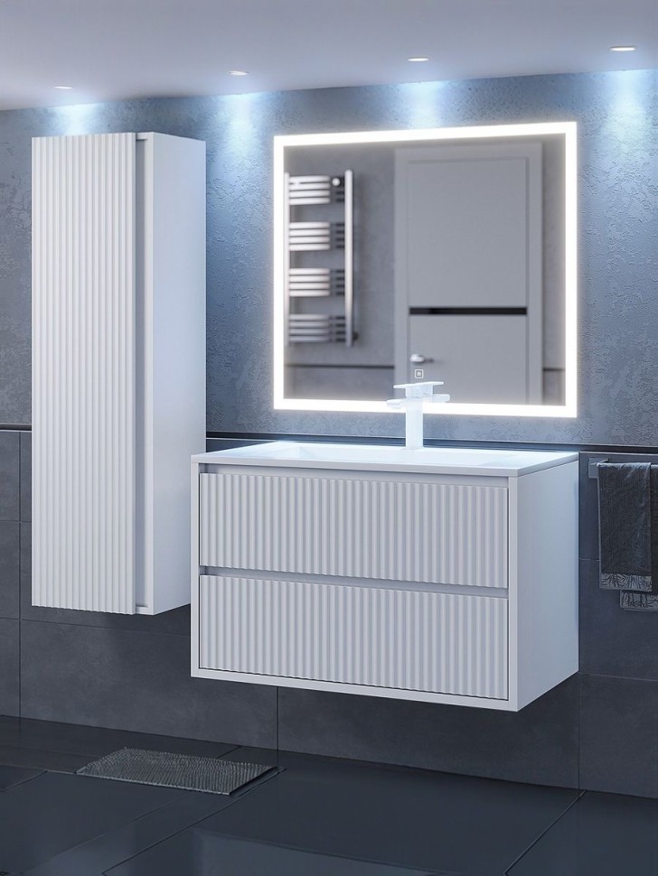 Тумба под раковину для ванной Uperwood Next Premium подвесная, 80 см, белая, 2 ящика