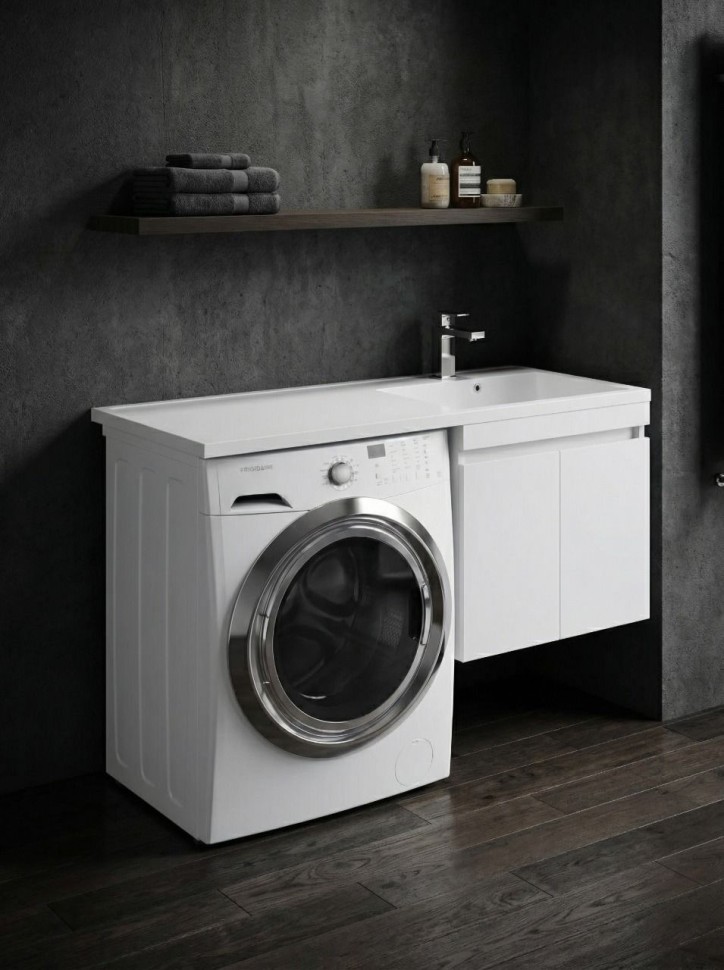 Тумба под стиральную машину подвесная Uperwood Magenta 45х50х55 см, белая, с дверцами