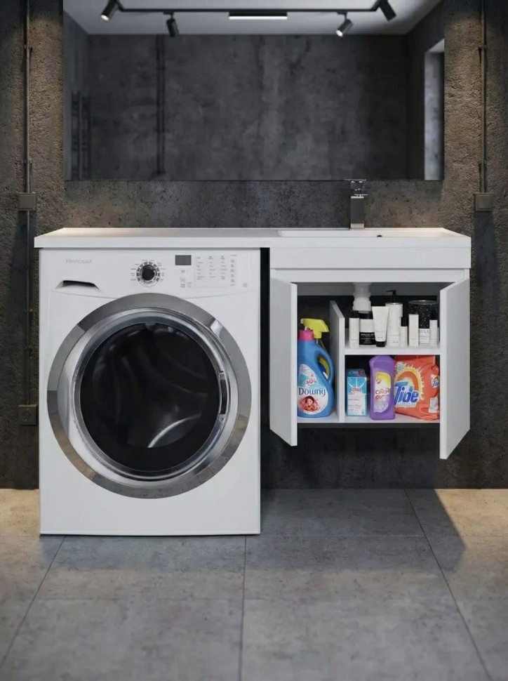 Тумба под стиральную машину подвесная Uperwood Magenta 45х50х55 см, белая, с дверцами