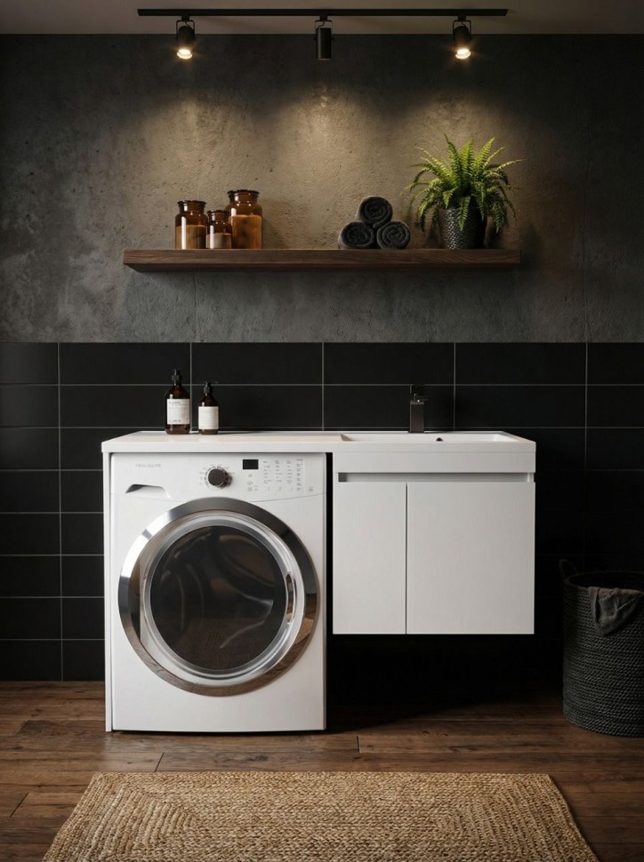 Тумба под стиральную машину подвесная Uperwood Magenta 45х50х55 см, белая, с дверцами