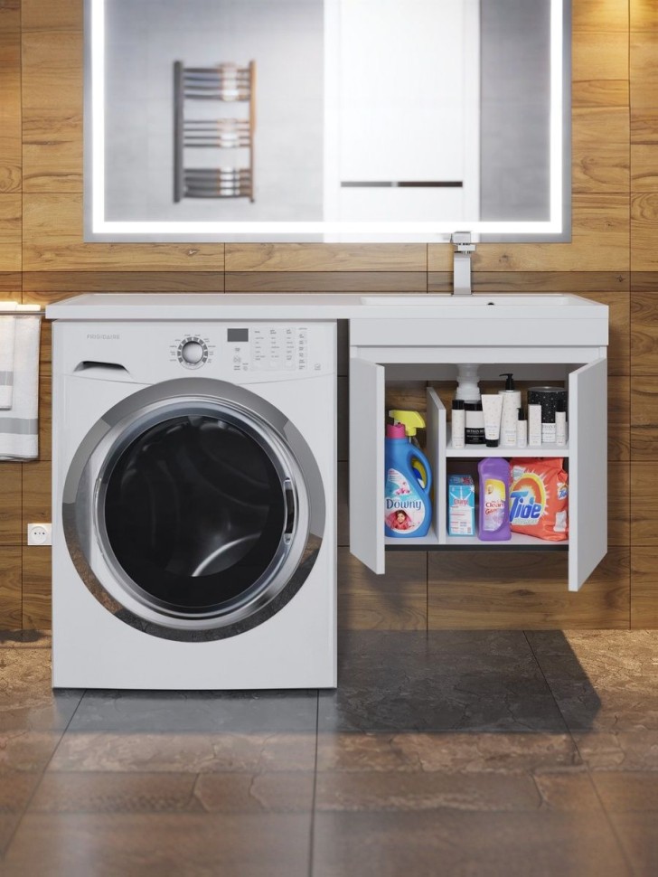 Тумба под стиральную машину подвесная Uperwood Magenta 45х50х55 см, белая, с дверцами