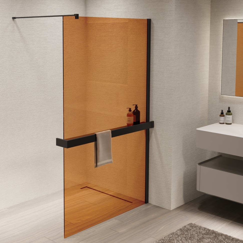 Душевая перегородка Walk-In VSW-1HR100GSB, 1000*2000, черный, стекло янтарь