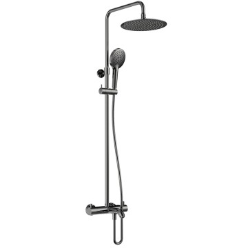AQM8008GM Душ. сист. с терм. и изливом, O250, лейка 3 реж, высота 1100-1500мм, Gun metal