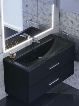 Раковина для ванной кварцевая Uperwood Foster Quartz 100х45,5х17,5 см, черная матовая, космос