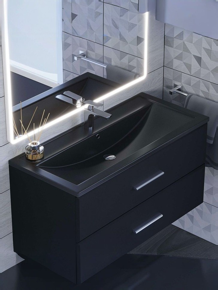 Раковина для ванной кварцевая Uperwood Foster Quartz 100х45,5х17,5 см, черная матовая, космос