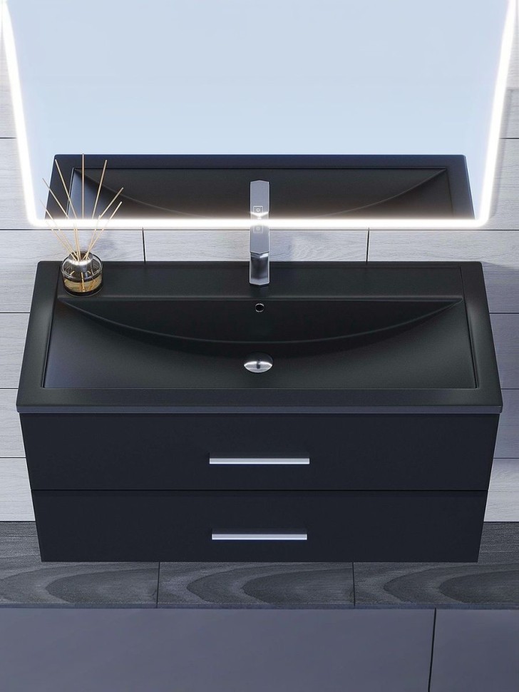 Раковина для ванной кварцевая Uperwood Foster Quartz 100х45,5х17,5 см, черная матовая, космос