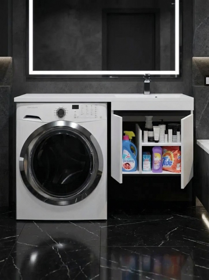 Тумба под стиральную машину подвесная Uperwood Magenta 45х50х55 см, белая/графит, с дверцами