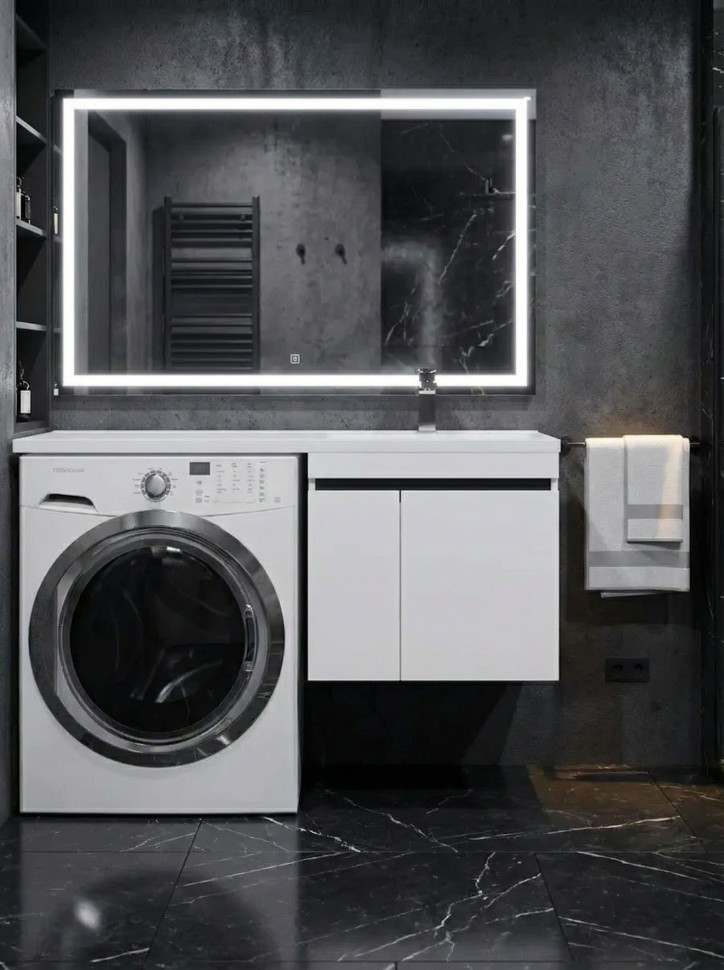 Тумба под стиральную машину подвесная Uperwood Magenta 45х50х55 см, белая/графит, с дверцами