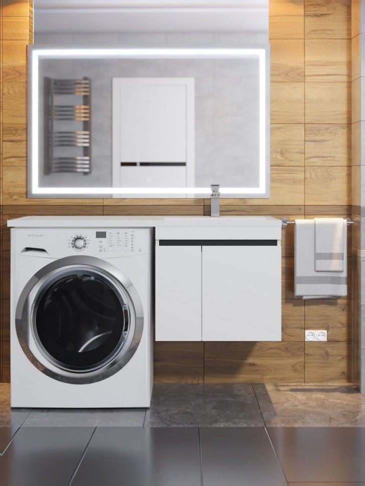 Тумба под стиральную машину подвесная Uperwood Magenta 45х50х55 см, белая/графит, с дверцами