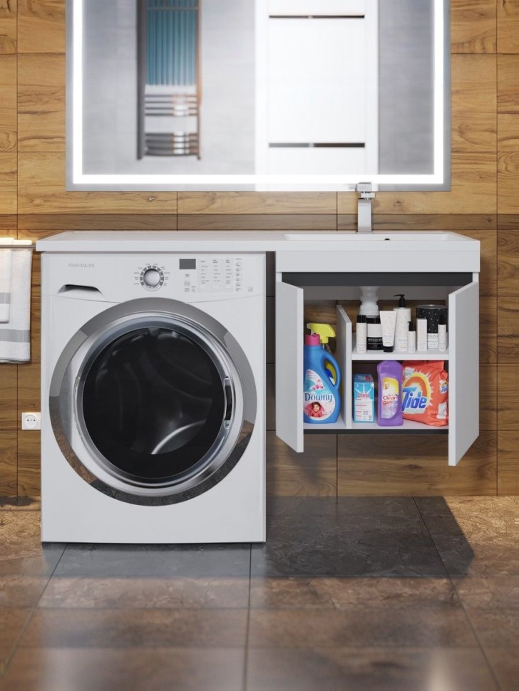 Тумба под стиральную машину подвесная Uperwood Magenta 45х50х55 см, белая/графит, с дверцами