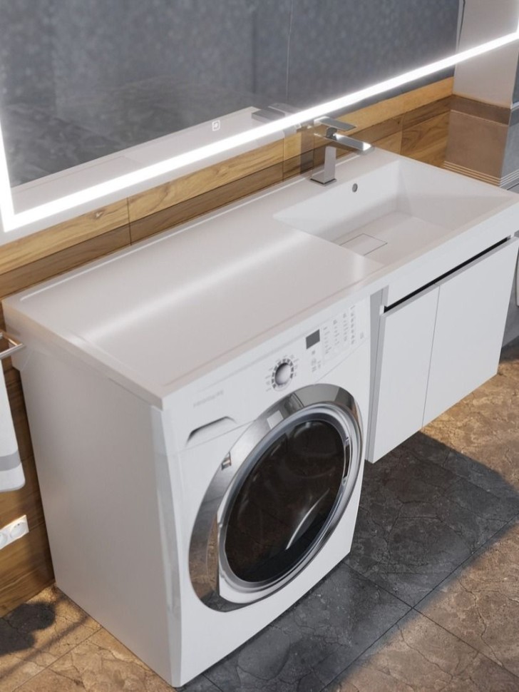 Тумба под стиральную машину подвесная Uperwood Magenta 45х50х55 см, белая/графит, с дверцами