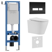 Комплект 3в1 IBERICA BLANCA инсталляция SILENCIO MINI, унитаз BURGOS ALTO белый, кнопка смыва CRYSTAL-R черный глянцевый (IB.001M.BRA.234.2211)