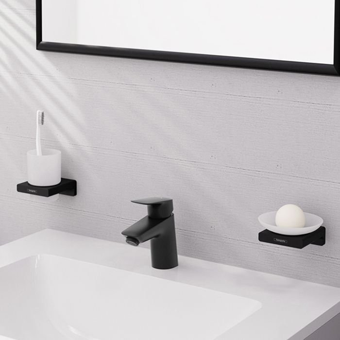Смеситель Hansgrohe Logis для раковины, 1 отверстие, с донным клапаном Рush-Ореn, цвет: черный матовый 71077670