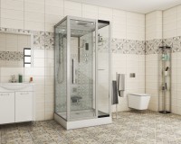 Душевая кабина Niagara Luxe NG-7714W (100x90х215) низкий поддон(15см),дверь распашная,стенки серебро,5 мест