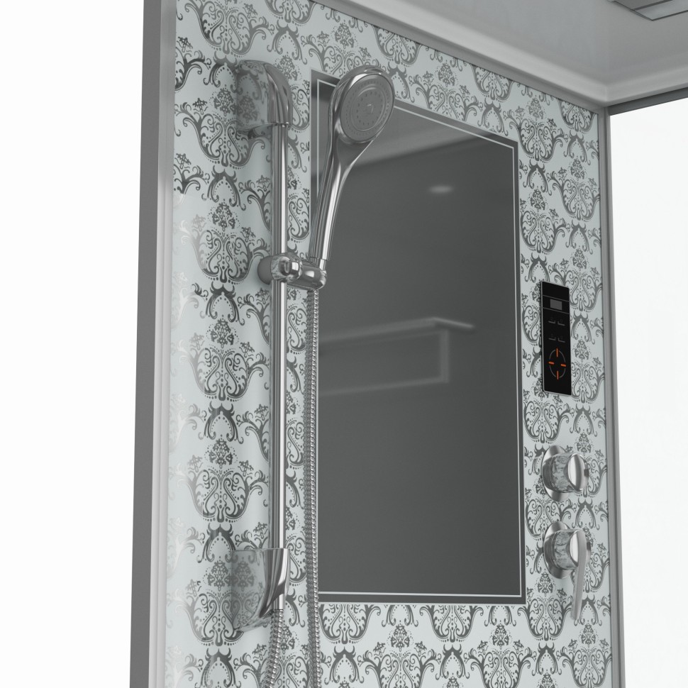 Душевая кабина Niagara Luxe NG-7714W (100x90х215) низкий поддон(15см),дверь распашная,стенки серебро,5 мест