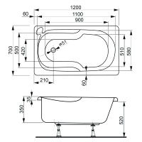 Акриловая ванна VAGNERPLAST NIKE 120x70