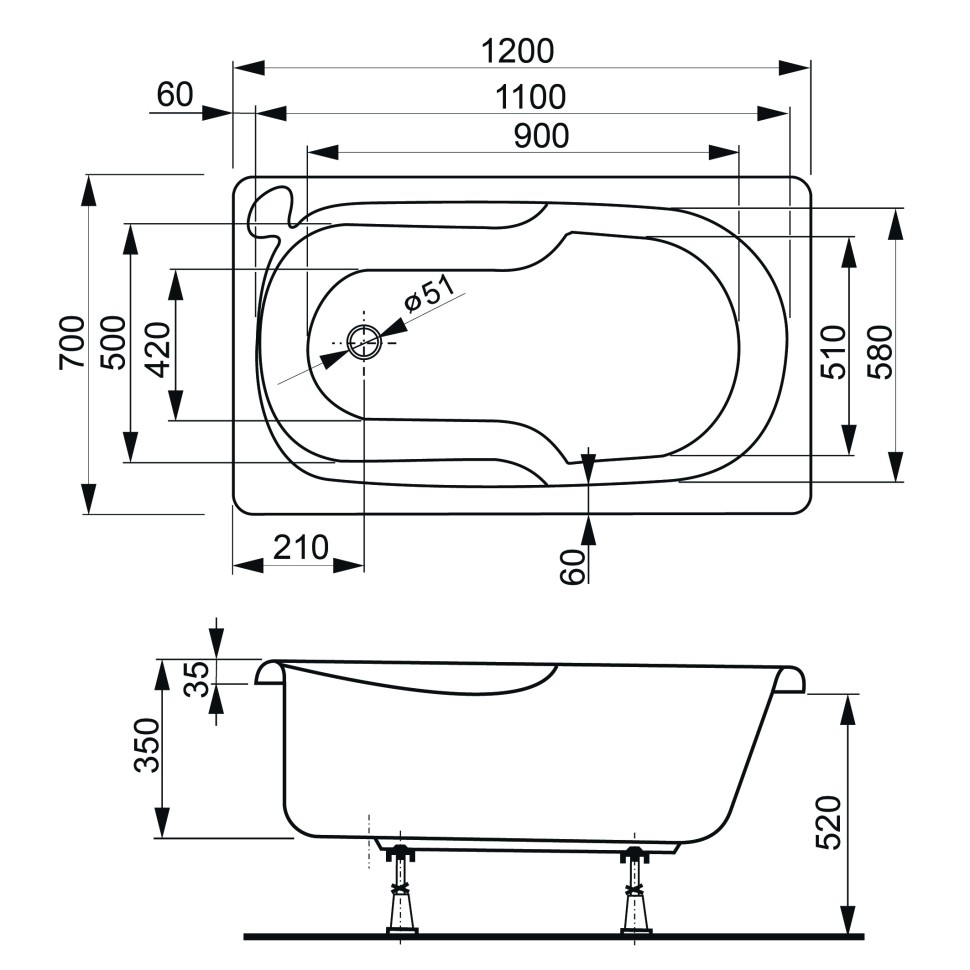 Акриловая ванна VAGNERPLAST NIKE 120x70