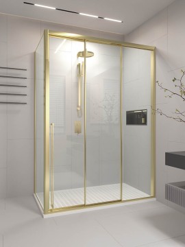Душевой угол раздвижной Veconi Premium Ptato 300 SP G-R, 1500х800x2000, золото брашированный, стекло прозрачное