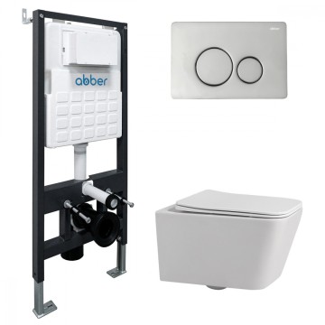 Комплект подвесной унитаз ABBER Rechteck AC1201 белый с инсталляцией AC0105 и кнопкой AC0121 хром