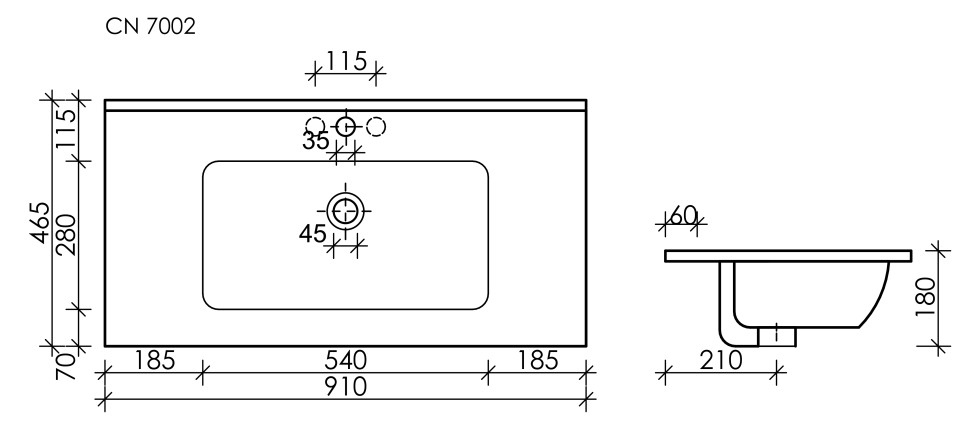 Умывальник накладной прямоугольный (цвет Черный Матовый) Element 910x465x180мм