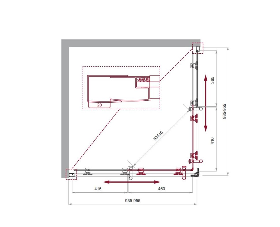 Душевой уголок BelBagno UNO-195-A-2-95-P-Cr