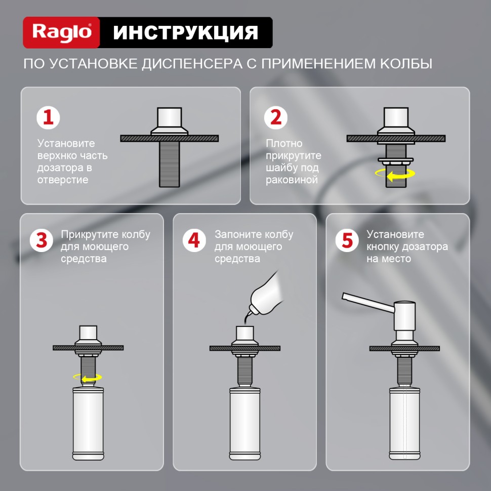 Кухонный диспенсер для моющего средства Raglo хром