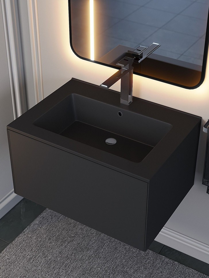 Раковина для ванной 66 см, Uperwood Parma Quartz, черная матовая, уголь